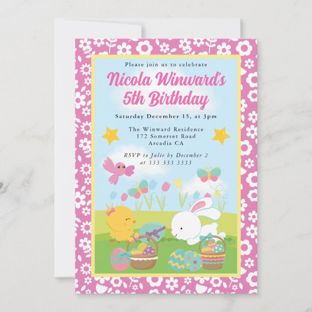 Convites Coelhinho de Páscoa Fofo e Presente de Aniversário (Frente)