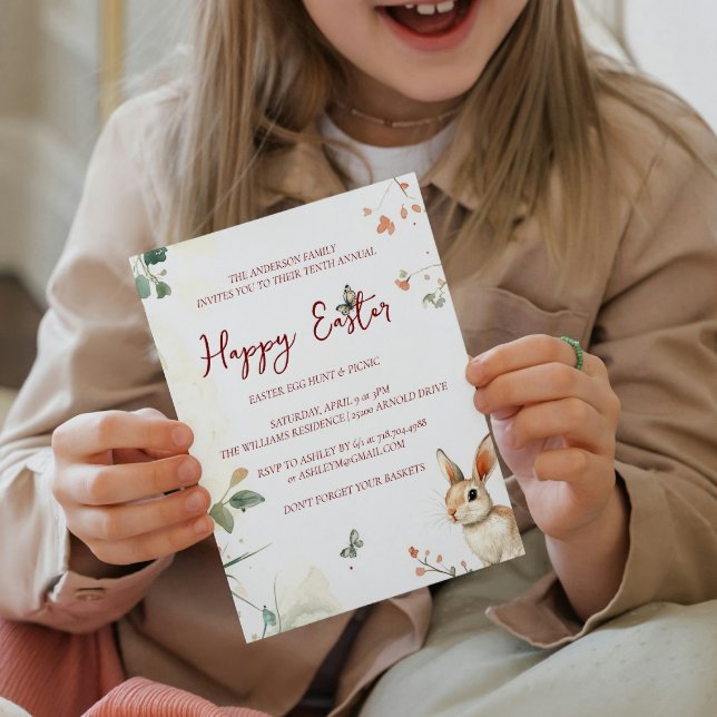 Convites Coelhinho e borboletas felz pascoa floral (Criador carregado)