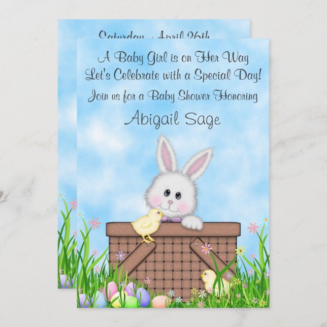 Convites Coelhinho giro, Pintinhos, Chá de fraldas de Ovos  (Frente/Verso)