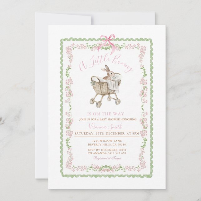 Convites Coelhinho Rosa de Páscoa Chamada para Chá de Bebê  (Frente)