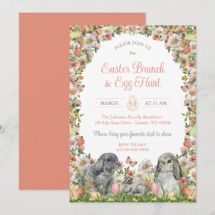 Convites Coelhinhos de Flor Silvestre em Aquarela Brunch de