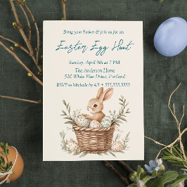 Convites Coelhinhos e Ovos na Cesta de Beige de Páscoa