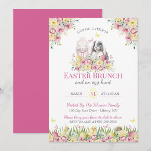 Convites Coelhinhos Florais em Aquarela Brunch de Domingo d