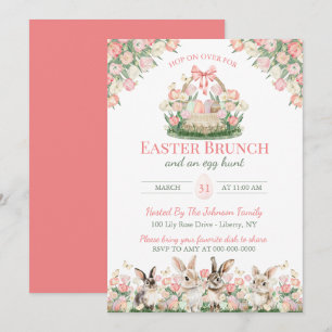 Convites Coelhinhos Florais em Aquarela Brunch de Domingo d