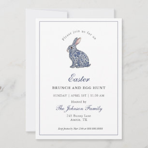 Convites Coelho Blue & White Chinoiserie Brunch de Páscoa