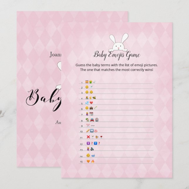 Convites Coelho Branco Argyle Rosa Bebê Emoji Imagens Jogo (Frente/Verso)