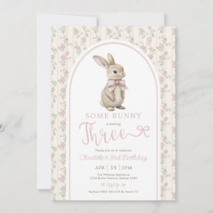 Convites Coelho Bunny de Rosas Antigas para Menina de 3 Ano