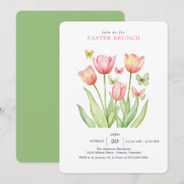 Convites Coelho Bunny de Tulipas de Aquarela Rosa