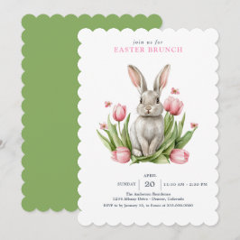 Convites Coelho Bunny de Tulipas Watercolor Rosa
