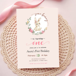 Convites Coelho Bunny Menina Floral Fofa Aniversário de 1 a
