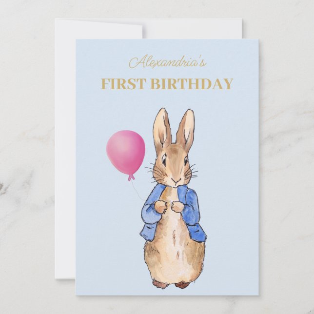 Convites Coelho Clássico Personalizado Primeiro Aniversário (Frente)