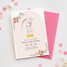 Convites Coelho Coelhinho Rosa Floral Aniversário de 1 ano