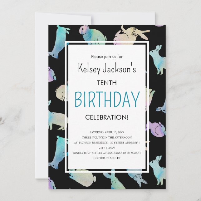 Convites Coelho Coelho Coelho, Cor de Água, Bonito, Modelo (Frente)