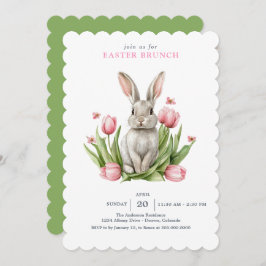 Convites Coelho Coelho das Tulipas de Aquarela Rosa