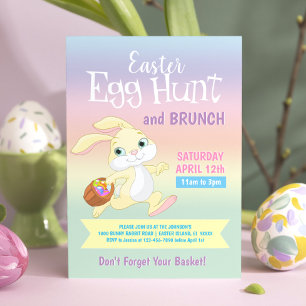 Convites Coelho Colorido Coelho Páscoa-Ovo-Caça-Ovo Brunch