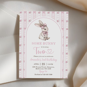 Convites Coelho com Laço Rosa Vintage Coelho 2º Aniversário