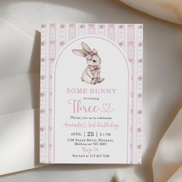 Convites Coelho com Laço Rosa Vintage Coelho 3º Aniversário