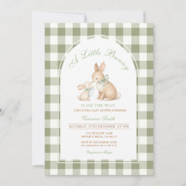 Convites Coelho de Gingham Verde Chuvada de Bebê na Primave