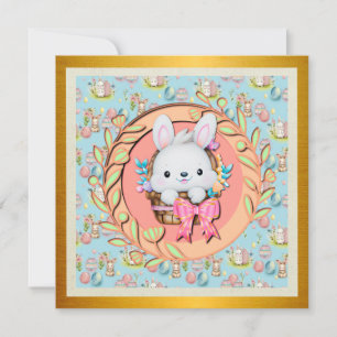 Convites Coelho de Páscoa Fofo Sentado na Cesta