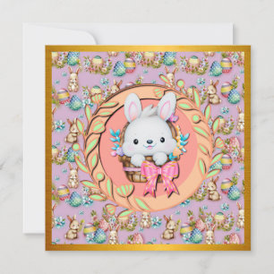 Convites Coelho de Páscoa Fofo Sentado na Cesta