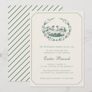 Convites Coelho de Páscoa Vintage Elegante Brunch Verde Sag