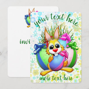 Convites Coelho engraçado mordendo um ovo de Páscoa