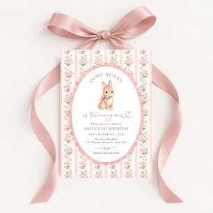 Convites Coelho Floral Rosa 1º Aniversário