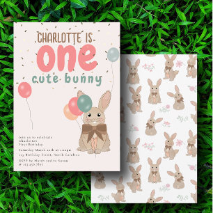 Convites Coelho Floral Um Coelho Fofo Aniversário de 1 Ano