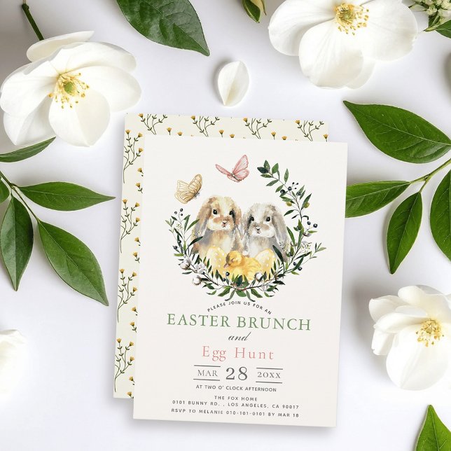 Convites Coelho Lop Bunny Frango Borboleta Brunch de Páscoa (Criador carregado)