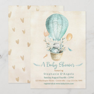 Convites Coelho no Chá de fraldas de Balão de Ar Quente Azu