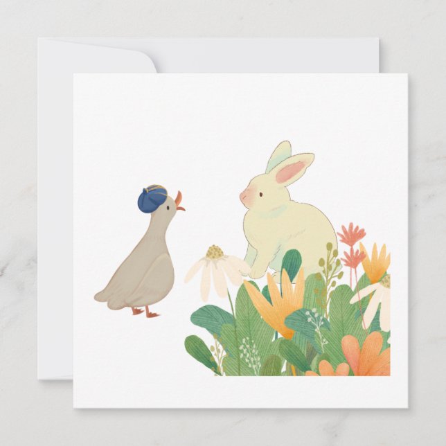 Convites Coelho Whimsical & Pássaro em Sangue - Primavera (Frente)