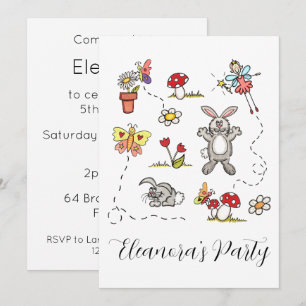 Convites Coelhos, Borboletas, Flores e Fadas Personalizados