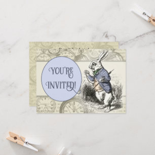 Convites Coelhos Brancos Alice Wonderland Relógios Arte