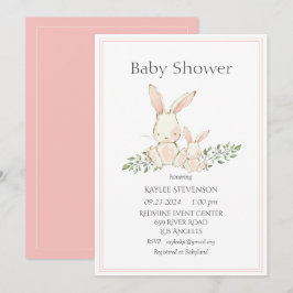 Convites Coelhos Coelhinhos Rosa Chá de fraldas Moderno