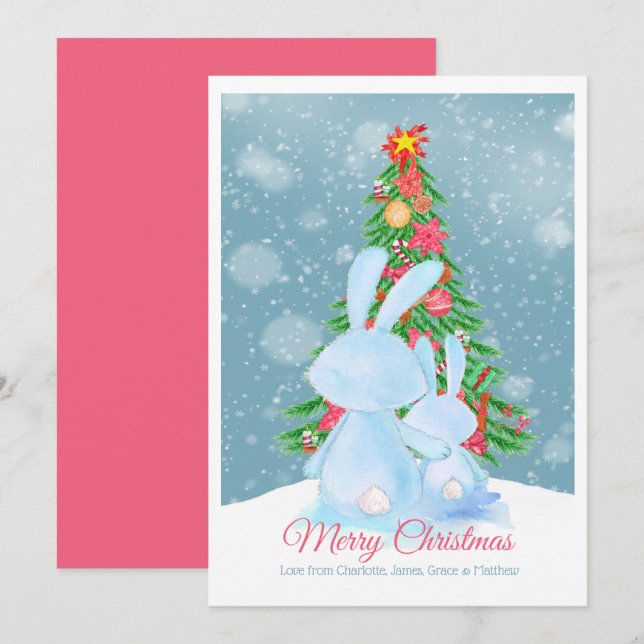 Convites Coelhos De Natal Com Árvore Em Placa De Neve (Frente/Verso)