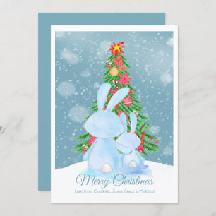 Convites Coelhos De Natal Com Árvore Em Placa De Neve