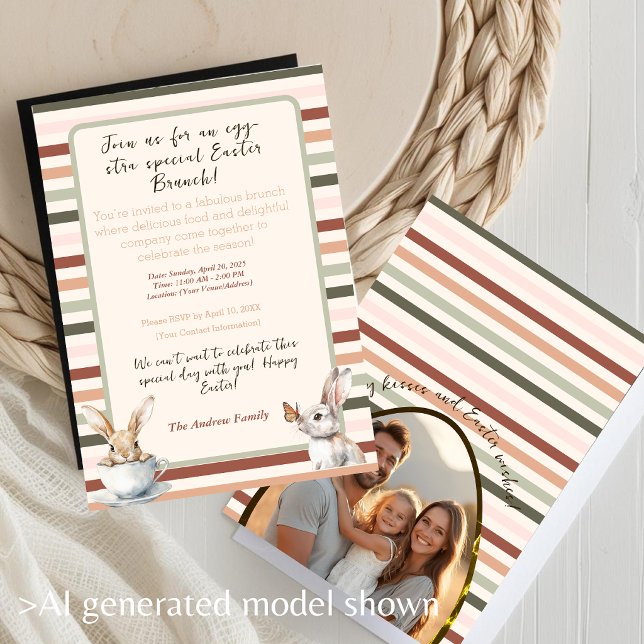 Convites Coelhos de Páscoa listrados com Foto Personalizada (Striped Easter bunnies with Custom Photo Invitation)