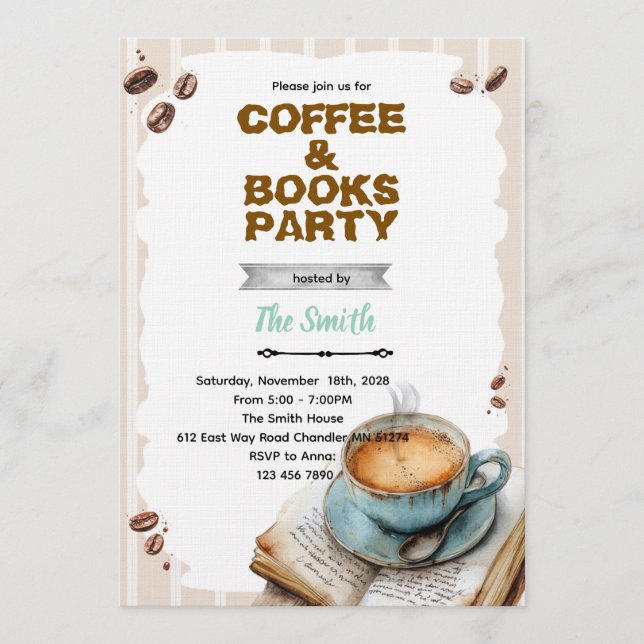 Convites Coffee and book party invitation (Frente)