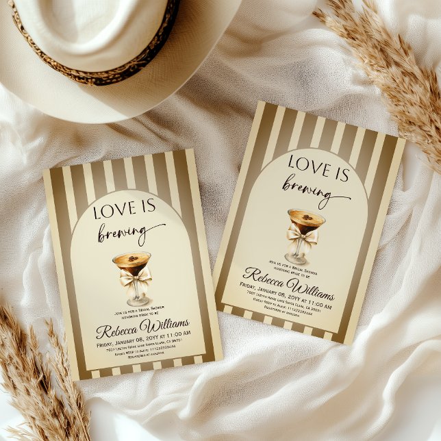 Convites Coffee Beige Espresso Martini Bow Bridal Shower (Criador carregado)
