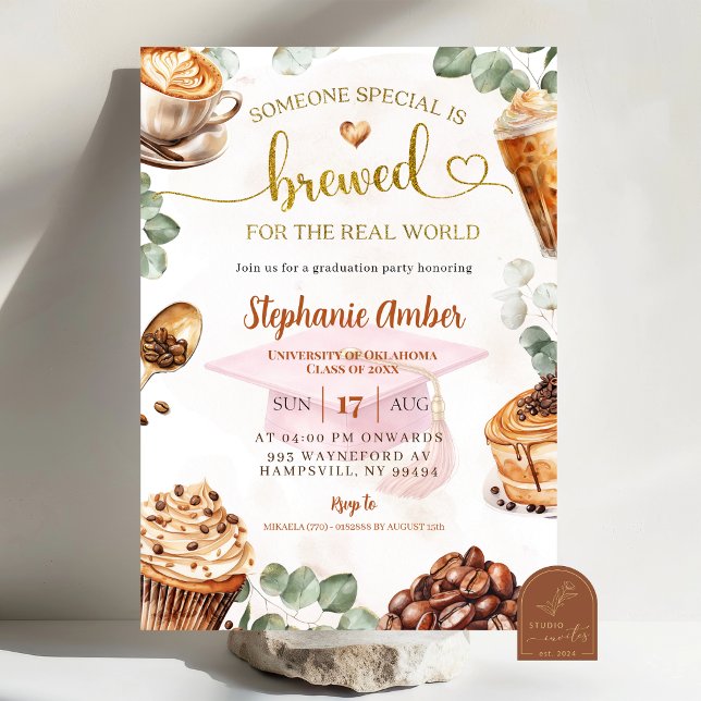 Convites Coffee Brewing Graduation Party Invitation (Criador carregado)