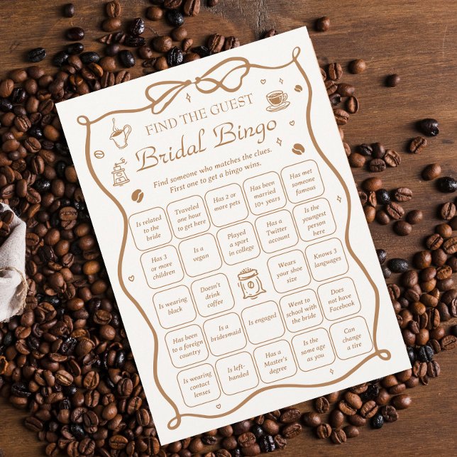 Convites Coffee Bridal Shower Find the Guest Bingo Game  (Criador carregado)