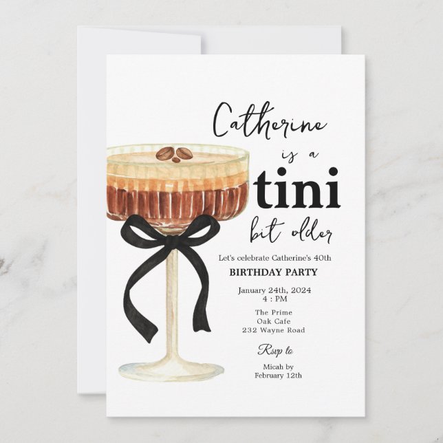 Convites Coffee Cocktail Birthday Black Bow Invitation  (Frente)