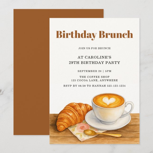 Convites Coffee & Croissant 29th Adult Birthday Brunch (Frente/Verso)