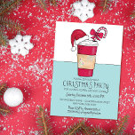Convites Coffee Red Hat Coffee Candy Cane Natal<br><div class="desc">Este convite de festas de Natal bonito e artístico é a maneira perfeita de espalhar o espírito de Natal. Apresenta uma xícara de café vermelha, verde, branca e preta, desenhada à mão e pintada à mão, com uma manga decorativa de papel, um chapéu de Papai Noel, e uma bengala doce...</div>