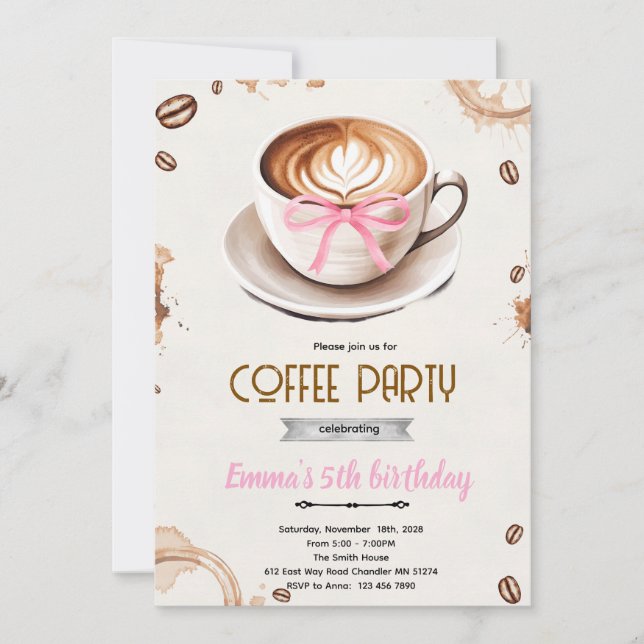 Convites Coffee theme girl party invitation (Frente)