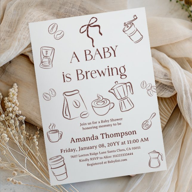 Convites Coffee Theme Neutral Bow Brewing Baby Shower (Criador carregado)