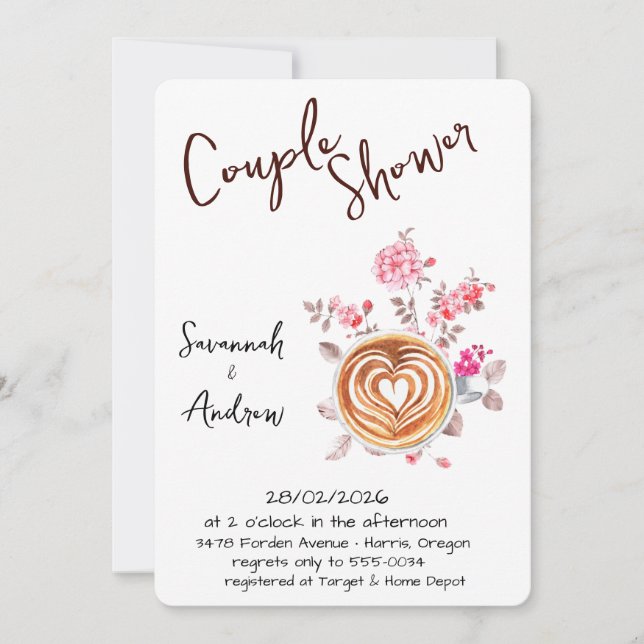 Convites Coffee Themed Couple Shower Invitation (Frente)