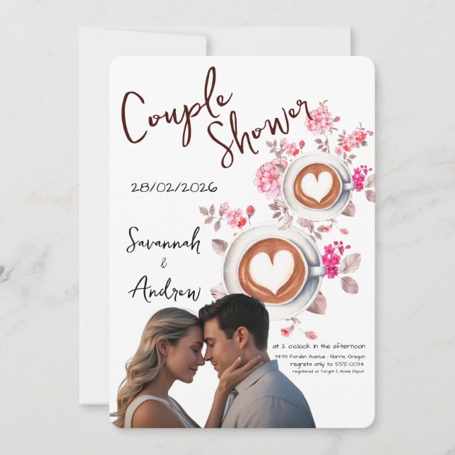 Convites Coffee Themed Couple Shower Invitation (Frente)