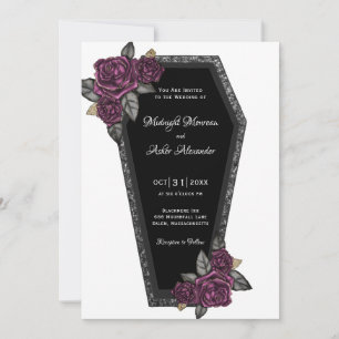 Convites Coffin com Rosas de Casamento Gótico