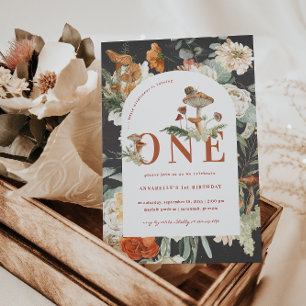 Convites Cogumelo de flor selvagem primeiro aniversario B